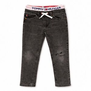 Tommy Hilfiger Kids Gray Denim Jeans Adjustable Waist Logo Band Stylish Size 5T